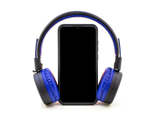 Wireless headphones and smartphone on a white isolated background