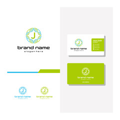 letter J DNA logo design and business card vector