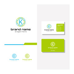 letter K DNA logo design and business card vector