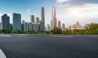 Fototapeta na wymiar Road ground and modern architectural landscape skyline of Chinese city