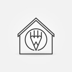 House with Pencil sign vector line icon. Home Education concept sign in outline style