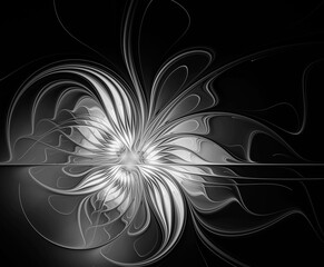 Abstract fractal black and white flower
