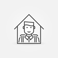 Pupil at Home vector line icon. Boy in House sign. Homeschooling concept outline symbol
