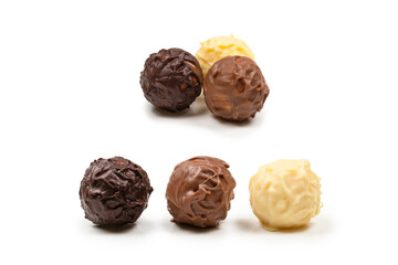 Chocolate truffle isolated on white background.
