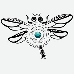 Insects.Steam punk.Dragonfly Geometric Drawing Tattoo,