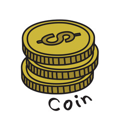 Pile of dollars coin vector isolated on white background with text freehand drawing is 