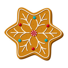 Christmas gingerbread star. Homemade sweets. Vector illustration