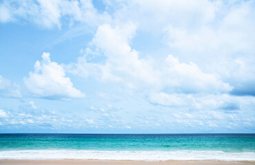 Fototapeta na wymiar Turquoise blue sea and blue sky at Kata beach in phuket. Thailand