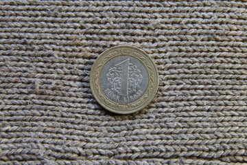 modern european coin on the table