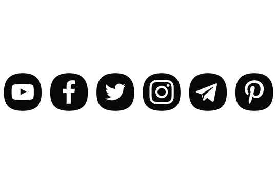 Realistic social media logotype collection: Facebook, instagram, twitter, youtube, telegram, pinterest. Social media icons. - stock vector editorial.