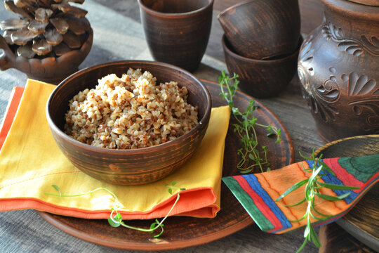 Buckwheat Porridge, russian traditional cuisine. Bright image
