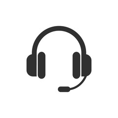 Headphones with microphone flat icon. Earphones vector sign.