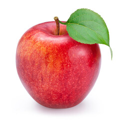 Fresh apple with leaf isolated on white background, Red apple on white background With clipping path.
