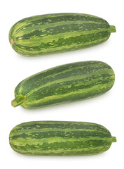 Set of fresh whole green vegetable marrow zucchini isolated on a white background.