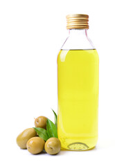 Olive oil bottle on white background