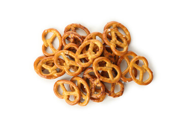 Tasty cracker pretzels isolated on white background