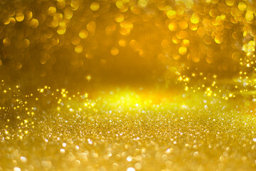 white bokeh blur background / Circle light on yellow background / Light gold sparkle background