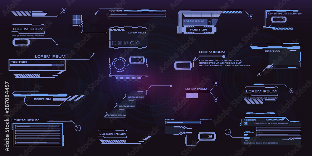 Poster futuristic callouts titles collection in hud style. futuristic user interface elements. tech callout