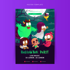 Halloween party poster with the cute Indonesian ghost cartoon