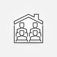People under the House Roof line icon. Homeschooling vector concept outline symbol