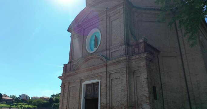 Aerial view of a church. Italian hills. Turin area