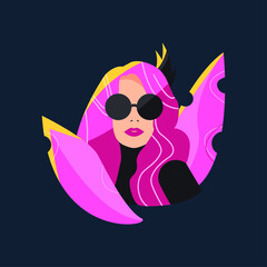 Trendy illustration of a beautiful woman. Fashion figure. Portrait of a stylish girl. Printing for t-shirts.