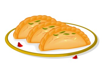 Gujiya Indian Sweets or Mithai Food Vector