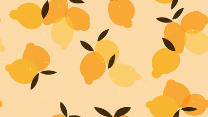 Minimalist seamless background with fresh fruits for grocery store advertising, web design, cover. Illustration with vegan products. Bright abstract banner with lemons in pastel colors.