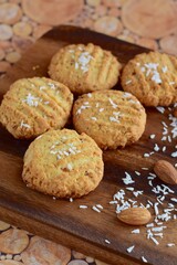 Almond Coconut Cookies on Wooden Board