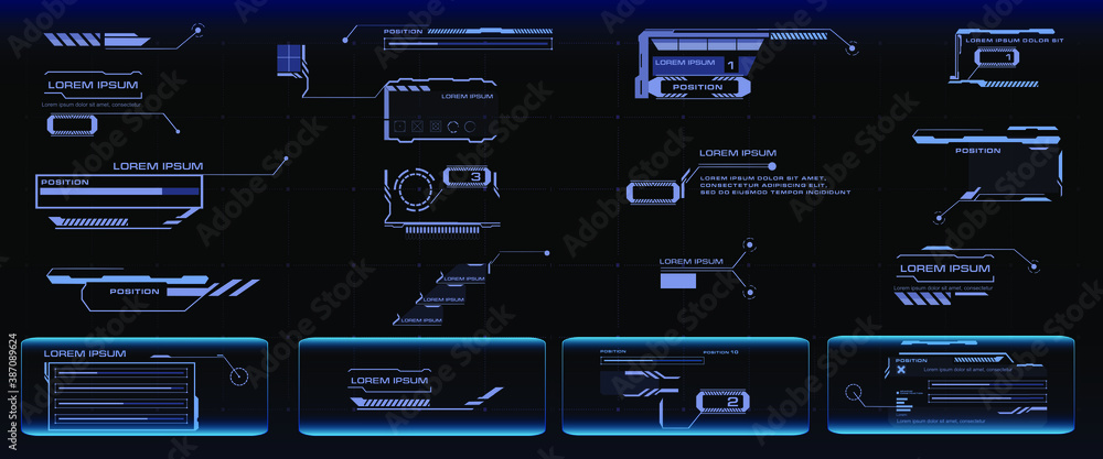 Poster futuristic callouts. titles collection in hud style. futuristic user interface elements. tech callou