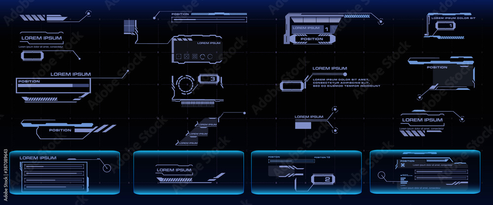 Aufkleber futuristic callouts. titles collection in hud style. futuristic user interface elements. tech callou
