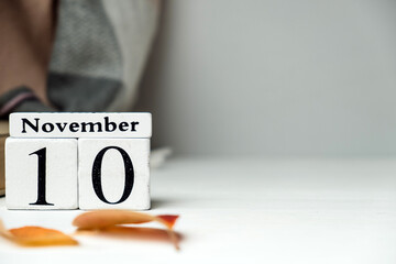 tenth day of autumn month calendar November with copy space