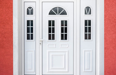 Front door PVC. White plastic door
