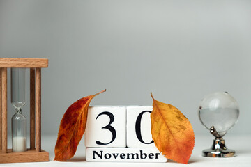 thirtieth day of autumn month calendar November with copy space