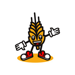 wheat cartoon character vector illustration, smiling greeting, line art design