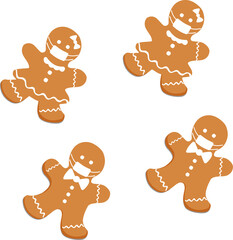 Merry Christmas and Happy New Year. Gingerbread with mask, celebration christmas vector pattern.