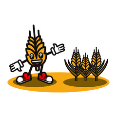 wheat cartoon character vector illustration growing wheat, smiling greeting, line art design