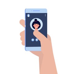 Incoming video call on the phone. Video call interface, Call screen template. Vector illustration