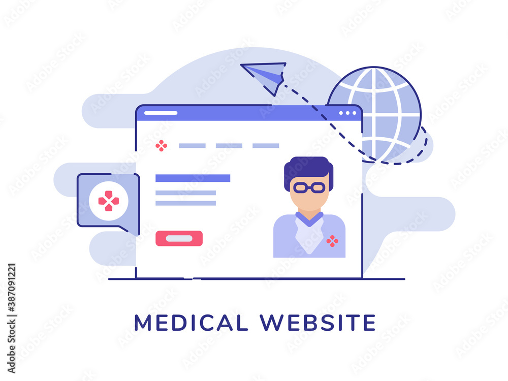 Aufkleber medical website concept doctor character on display computer screen white isolated background with f