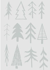 Obraz premium set of hand drawn doodle christmas trees 