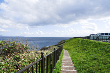 Fototapeta na wymiar 函館山の南東に突き出ている津軽海峡に面した岬「立待岬」