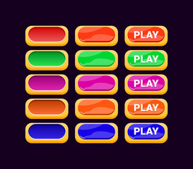 Set of gui jelly button with Golden border for game ui asset elements vector illustration