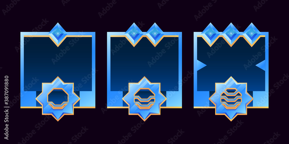 Poster set of gui golden and glossy diamond border avatar for game ui asset elements vector illustration