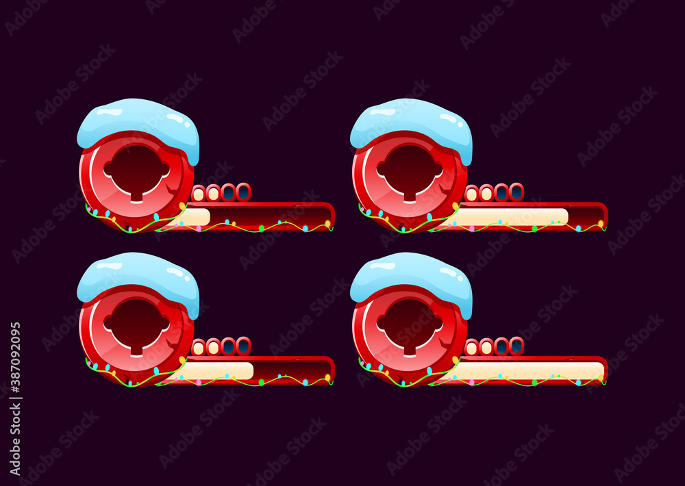 Poster set of gui christmas indicator progress bar with border for game ui asset elements vector illustrati
