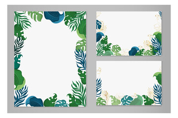 Vector greeting card with tropical plants on a gray background with place for text