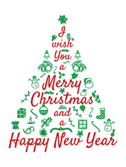 Fototapeta na wymiar Merry Christmas tree with Christmas ornaments Happy New Year
