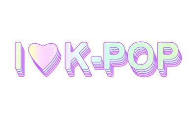 Lettering I love k-pop on a white background. Fan poster. Korean pop music style. Vector illustration.