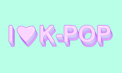 Lettering I love k-pop on a blue background. Fan poster. Korean pop music style. Vector illustration. T-shirt print.