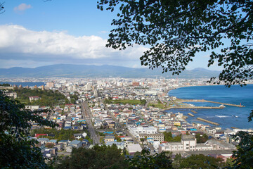 北海道、函館山の中腹から見た昼間の函館市街地