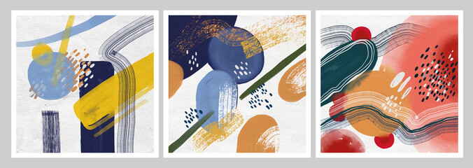 Set of Minimalist hand paint abstract art background with watercolor spot. Brush painting is a textural decoration with an artistic acrylic design of a poster, banner, or interior painting. 